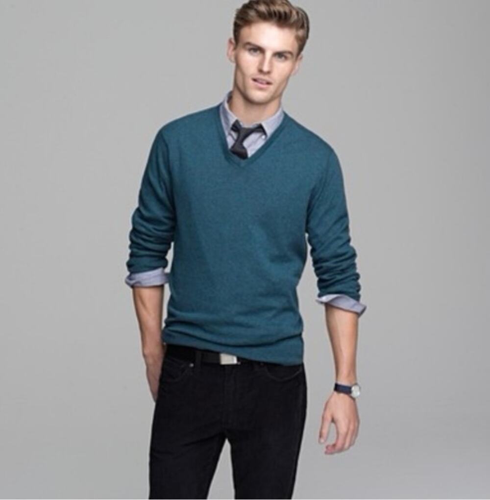 J. Crew Cotton Cashmere V-Neck Sweater Teal 29235 Mens Size M